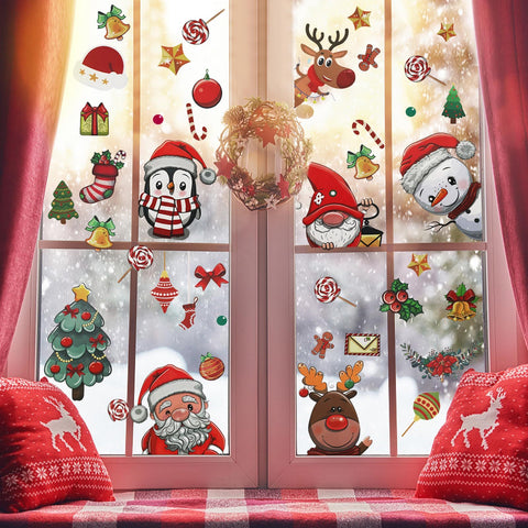 Christmas Window Clings 242Pcs Double Sided Christmas Window Stickers Reusable 9 Sheets Snowflake Santa Snowman Window Clings Decals For Xmas Home School Office Decorations Clearance