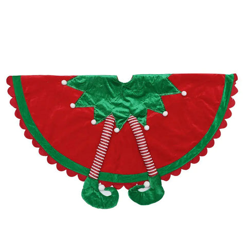 Cute Red Elf Leg Tree Skirt for Christmas Decor