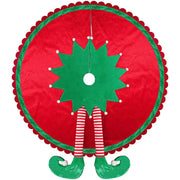 Cute Red Elf Leg Tree Skirt for Christmas Decor