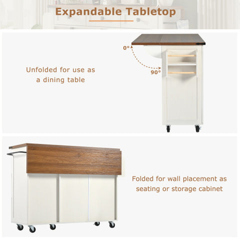 Kitchen Island, Serving Cart With Extendable Worktop, Kitchen Cabinet, Kitchen Trolley, Dining Cart With Wood Grain, Dining Cart With Two Doors And Three Drawers