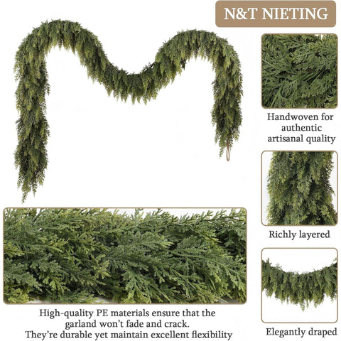 Christmas Pine Needle Garland Soft Rubber Feel Norfolk Pine Cypress Rattan
