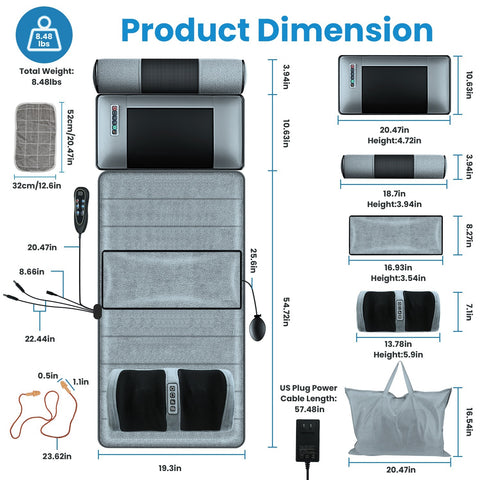 Advanced Version 1 Set Full Body Electric Massage Mat With Neck Foot Massage Head Pillow And Cloth Lumbar Pillow Timer Anti-Slip Bottom Earplugs