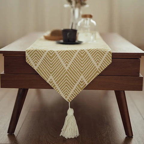 Japanese 3D Jacquard Table Runner with Tassels