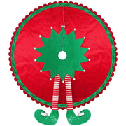 Cute Red Elf Leg Tree Skirt for Christmas Decor